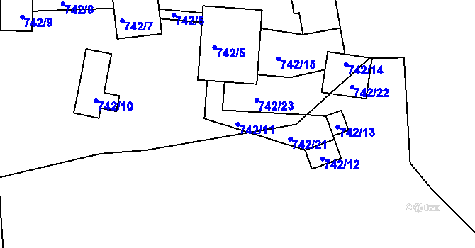 Parcela st. 742/11 v KÚ Kvaň, Katastrální mapa