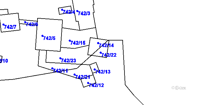 Parcela st. 742/22 v KÚ Kvaň, Katastrální mapa
