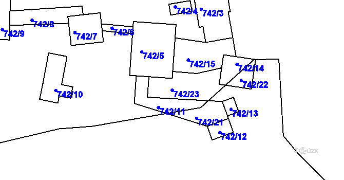 Parcela st. 742/23 v KÚ Kvaň, Katastrální mapa