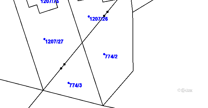 Parcela st. 774/2 v KÚ Kvaň, Katastrální mapa