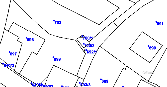 Parcela st. 700/2 v KÚ Kvaň, Katastrální mapa