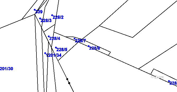 Parcela st. 228/8 v KÚ Kvaň, Katastrální mapa