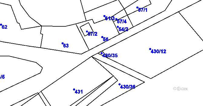 Parcela st. 430/35 v KÚ Kvaň, Katastrální mapa