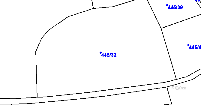 Parcela st. 445/32 v KÚ Kvaň, Katastrální mapa