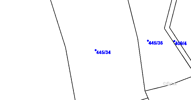 Parcela st. 445/34 v KÚ Kvaň, Katastrální mapa