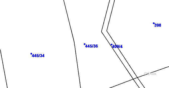 Parcela st. 445/36 v KÚ Kvaň, Katastrální mapa