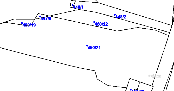 Parcela st. 450/21 v KÚ Kvaň, Katastrální mapa