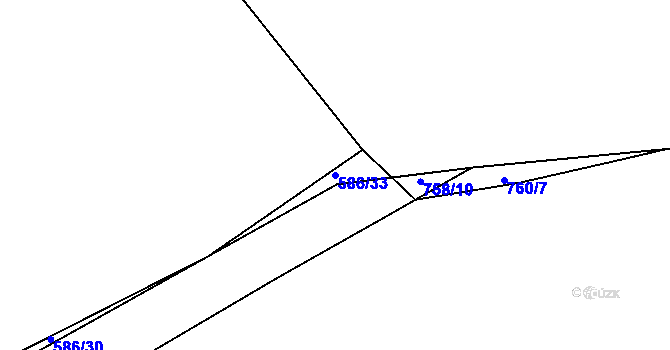 Parcela st. 586/33 v KÚ Kvaň, Katastrální mapa