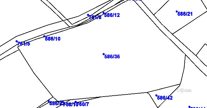 Parcela st. 586/36 v KÚ Kvaň, Katastrální mapa