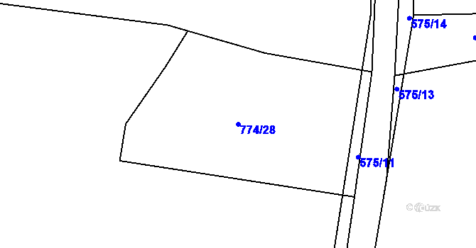 Parcela st. 774/28 v KÚ Kvaň, Katastrální mapa