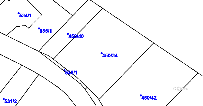 Parcela st. 450/34 v KÚ Kvaň, Katastrální mapa
