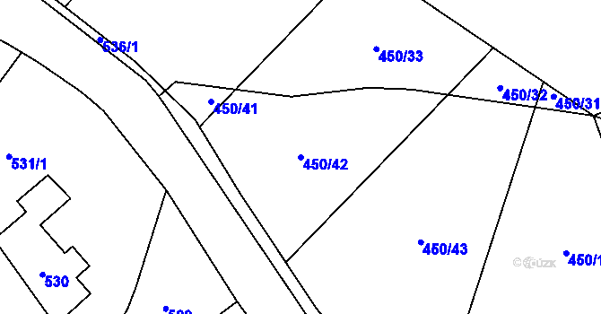 Parcela st. 450/42 v KÚ Kvaň, Katastrální mapa
