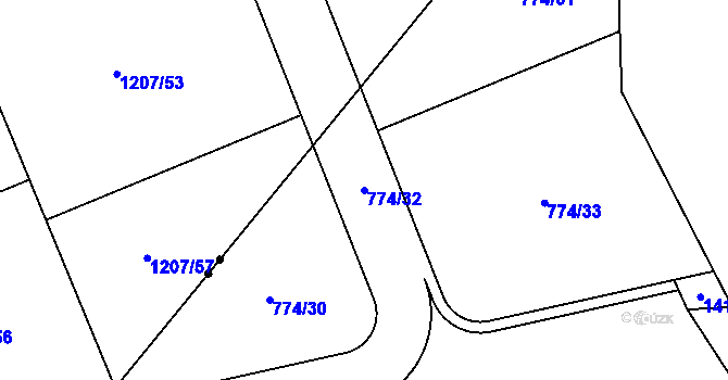 Parcela st. 774/32 v KÚ Kvaň, Katastrální mapa