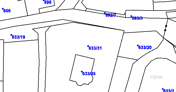 Parcela st. 633/31 v KÚ Kvaň, Katastrální mapa