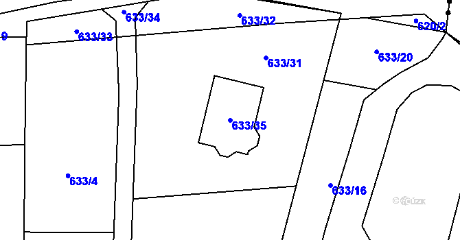 Parcela st. 633/35 v KÚ Kvaň, Katastrální mapa