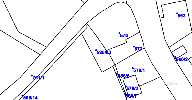 Parcela st. 586/83 v KÚ Kvaň, Katastrální mapa