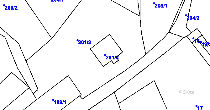 Parcela st. 201/3 v KÚ Kvaň, Katastrální mapa