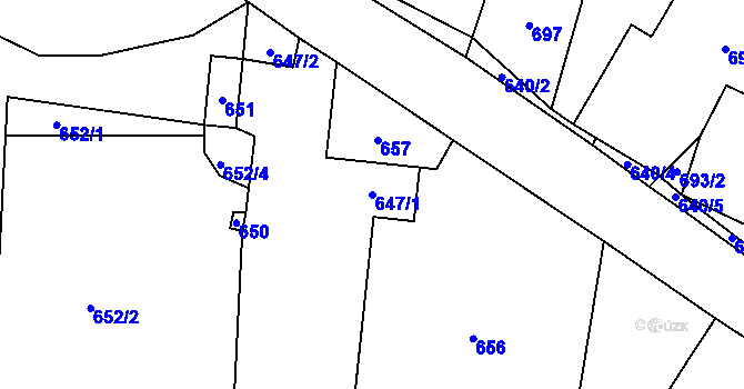 Parcela st. 647/1 v KÚ Kvaň, Katastrální mapa