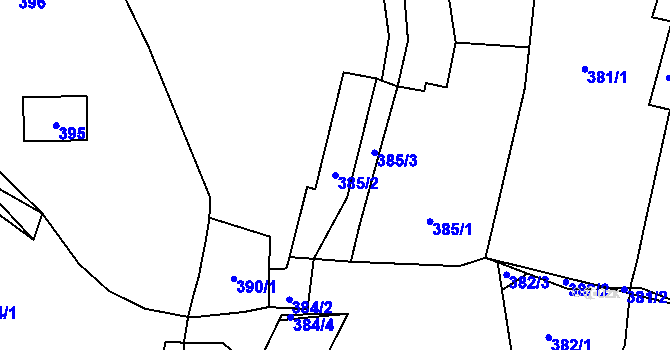Parcela st. 385/2 v KÚ Kvaň, Katastrální mapa