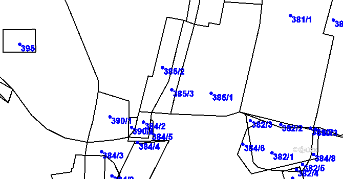 Parcela st. 385/3 v KÚ Kvaň, Katastrální mapa