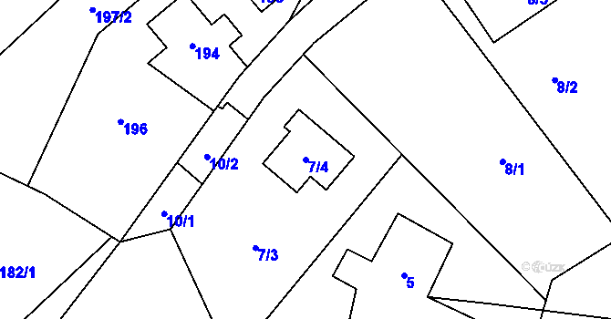 Parcela st. 7/4 v KÚ Kvaň, Katastrální mapa