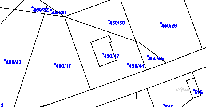 Parcela st. 450/47 v KÚ Kvaň, Katastrální mapa