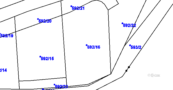 Parcela st. 592/16 v KÚ Kvaň, Katastrální mapa