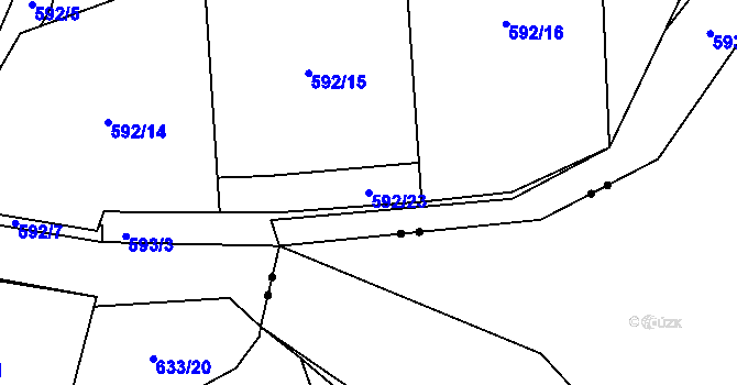 Parcela st. 592/23 v KÚ Kvaň, Katastrální mapa