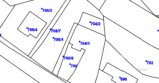 Parcela st. 704/1 v KÚ Kvaň, Katastrální mapa