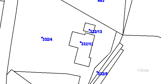 Parcela st. 332/12 v KÚ Kvaň, Katastrální mapa