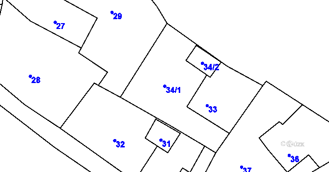 Parcela st. 34/1 v KÚ Kvaň, Katastrální mapa