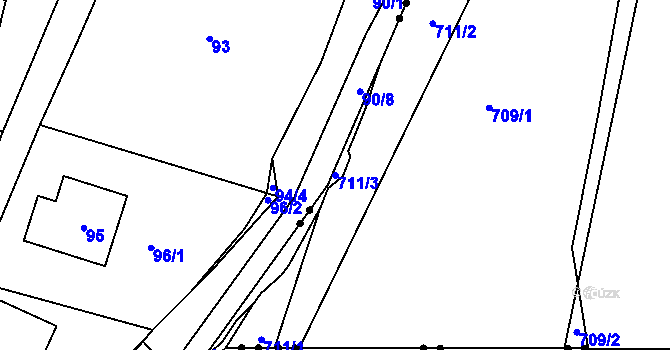 Parcela st. 711/3 v KÚ Kvaň, Katastrální mapa