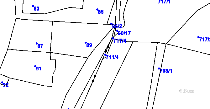 Parcela st. 711/4 v KÚ Kvaň, Katastrální mapa