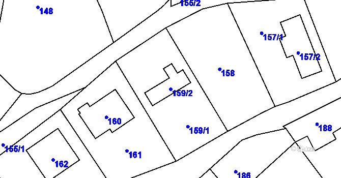 Parcela st. 159/2 v KÚ Kvaň, Katastrální mapa