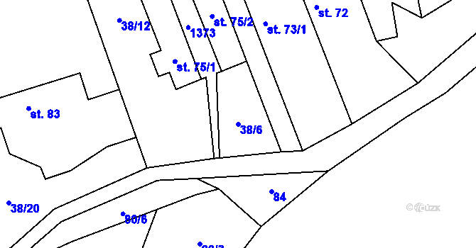 Parcela st. 38/6 v KÚ Kvasejovice, Katastrální mapa