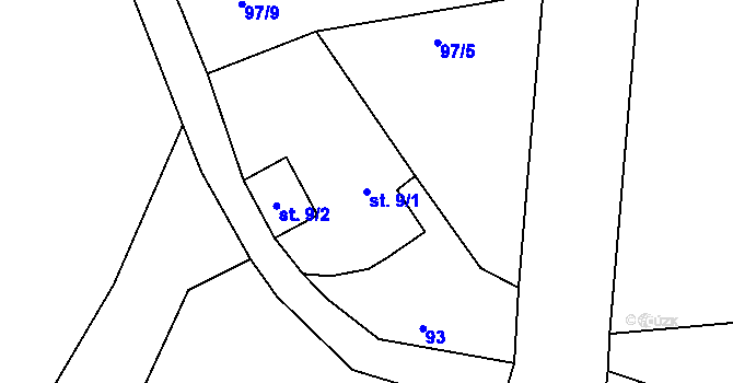 Parcela st. 9/1 v KÚ Kvasejovice, Katastrální mapa