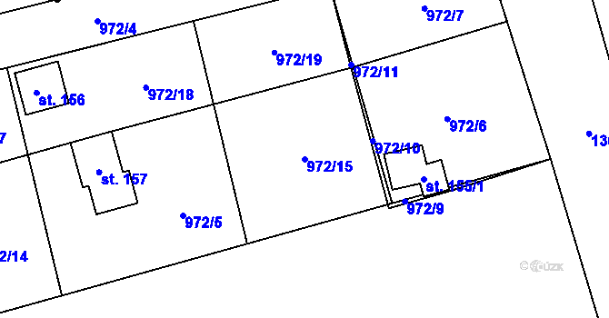 Parcela st. 972/15 v KÚ Kvasejovice, Katastrální mapa