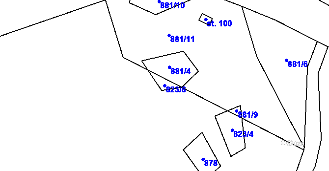 Parcela st. 823/6 v KÚ Kvasejovice, Katastrální mapa