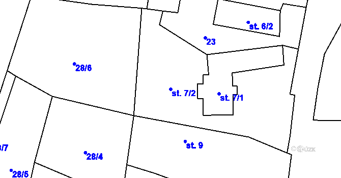Parcela st. 7/2 v KÚ Měšetice, Katastrální mapa