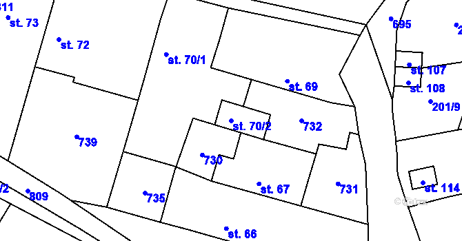 Parcela st. 70/2 v KÚ Měšetice, Katastrální mapa