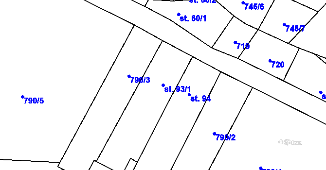 Parcela st. 93/1 v KÚ Měšetice, Katastrální mapa