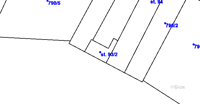Parcela st. 93/2 v KÚ Měšetice, Katastrální mapa