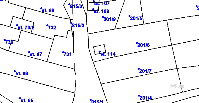 Parcela st. 114 v KÚ Měšetice, Katastrální mapa