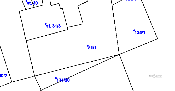Parcela st. 51/1 v KÚ Měšetice, Katastrální mapa