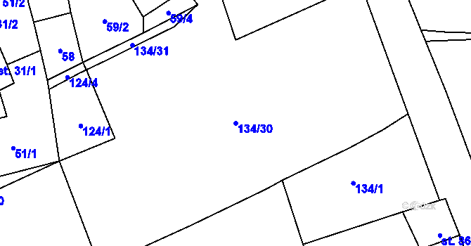 Parcela st. 134/30 v KÚ Měšetice, Katastrální mapa