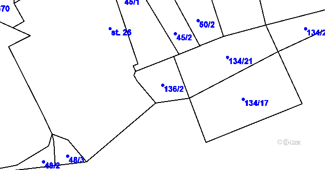 Parcela st. 136/2 v KÚ Měšetice, Katastrální mapa