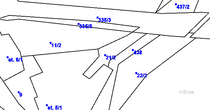 Parcela st. 21/2 v KÚ Veletín, Katastrální mapa