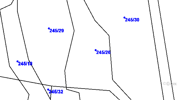 Parcela st. 245/26 v KÚ Veletín, Katastrální mapa
