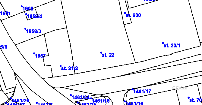 Parcela st. 22 v KÚ Kvasice, Katastrální mapa