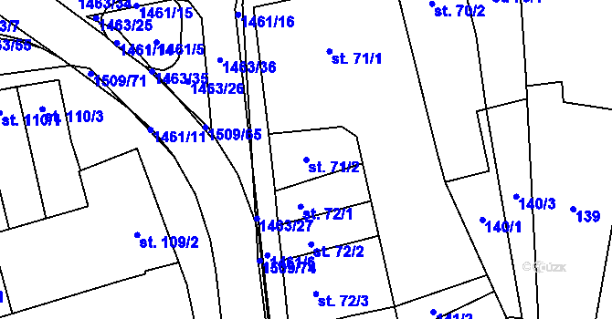 Parcela st. 71/2 v KÚ Kvasice, Katastrální mapa
